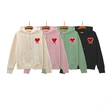 

2022 New AMI Embroidered Harajuku Hoodie Women Solid Casual Hoodie for Men and Women Loose Simple Fashion Sweatshirts Pink Tops
