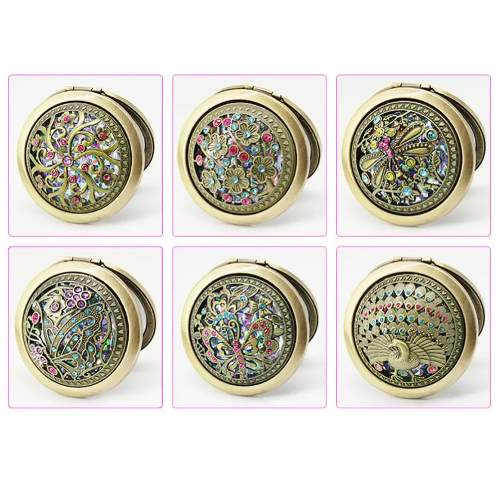 Gift Mini Makeup Mirror Round Vintage Hollow Flower Folding Pocket Double-sided Gift