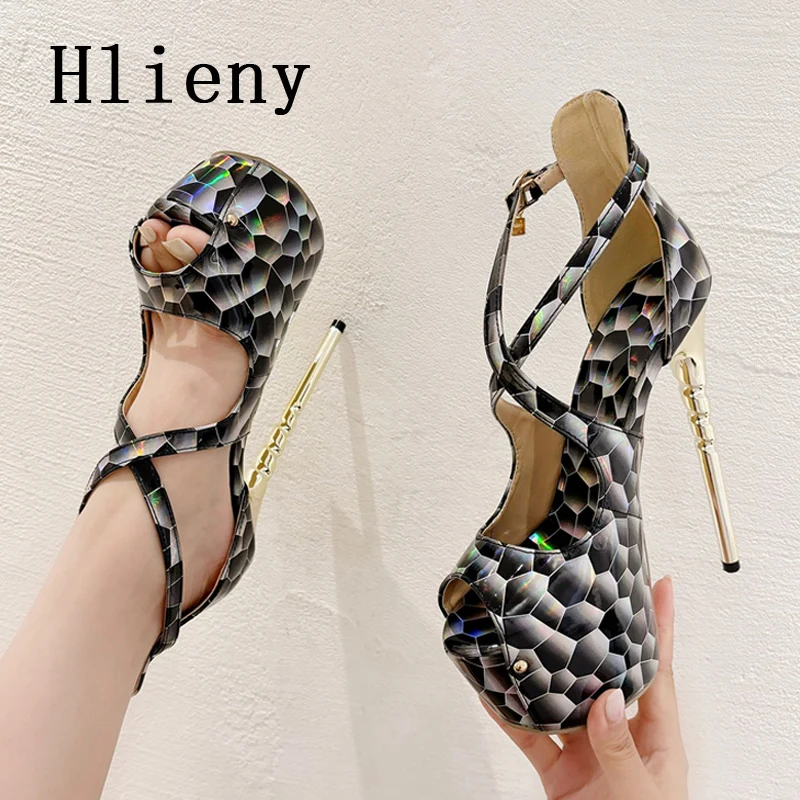 

Hlieny Fashion Platform Peep Toe Buckle Strap Sandals Women Sexy Thin High Heels Party Nightclub Prom Stripper Pumps Shoes