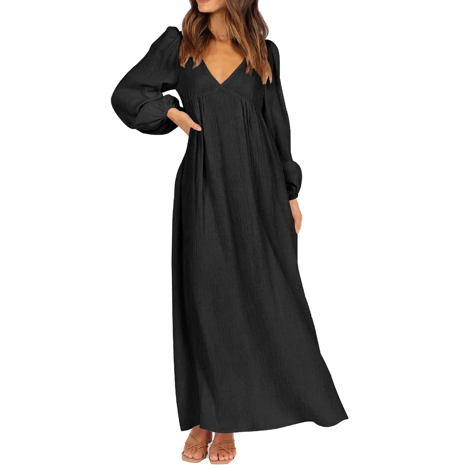 

Black Maxi Dresses Ladies Long Sleeve Party Dress Holiday Deep V High Waist Long Dress For Women Autumn Female Sundress