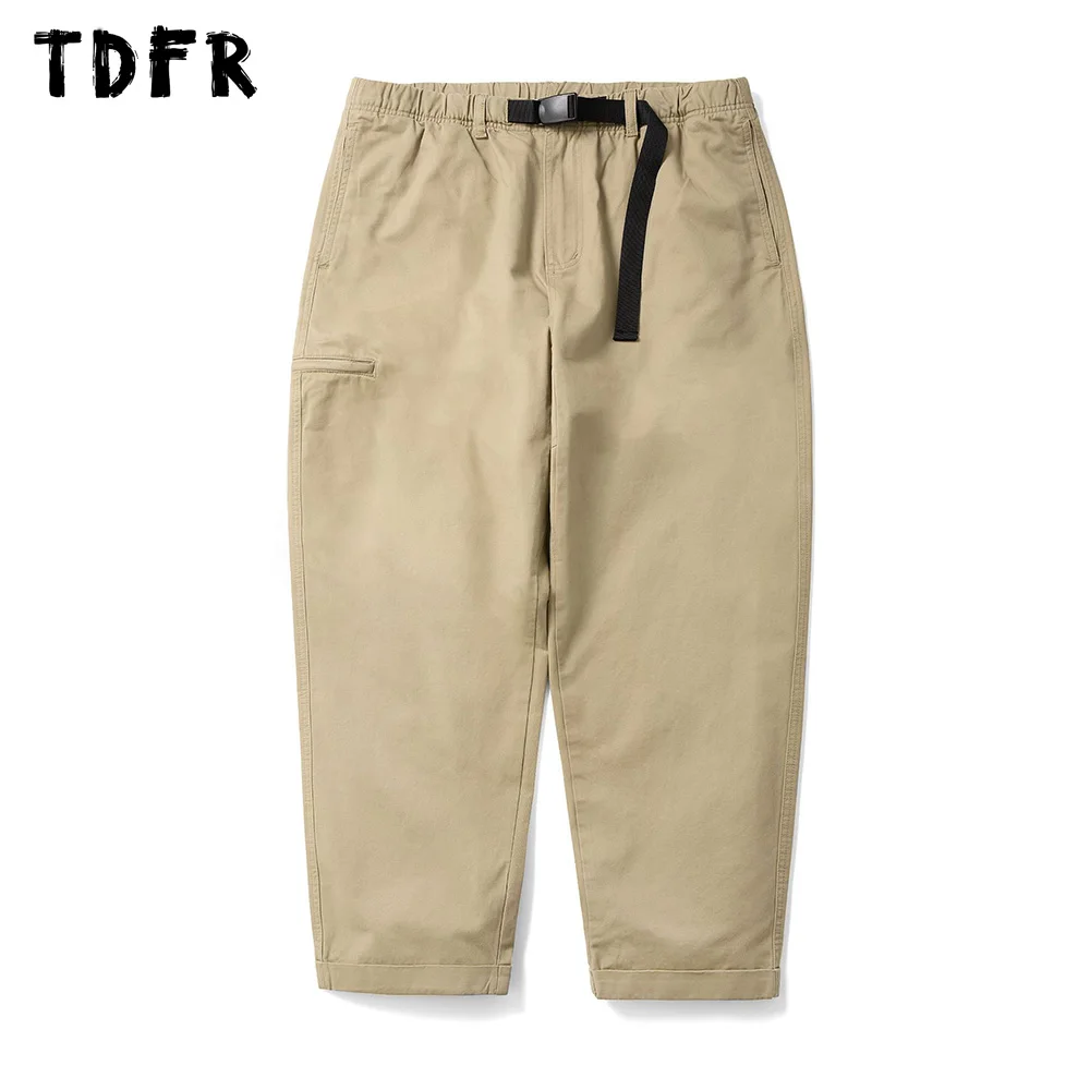Solid Color Cargo Pants Mens Casual Camping Safari Style Adjustable Belt Loose Wide Leg Trousers Men
