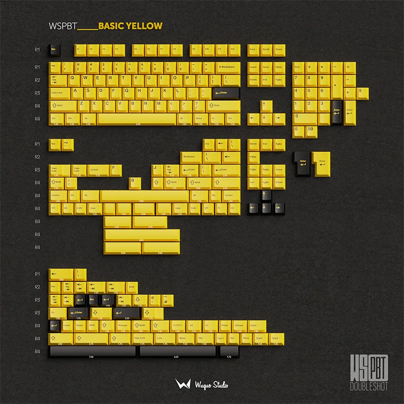 

WuqueStudio WS PBT Keycaps Basic Yellow Doubleshot Injection Keycaps 227 Keys Cherry Profile For Mechanical Keyboard Custom Kits