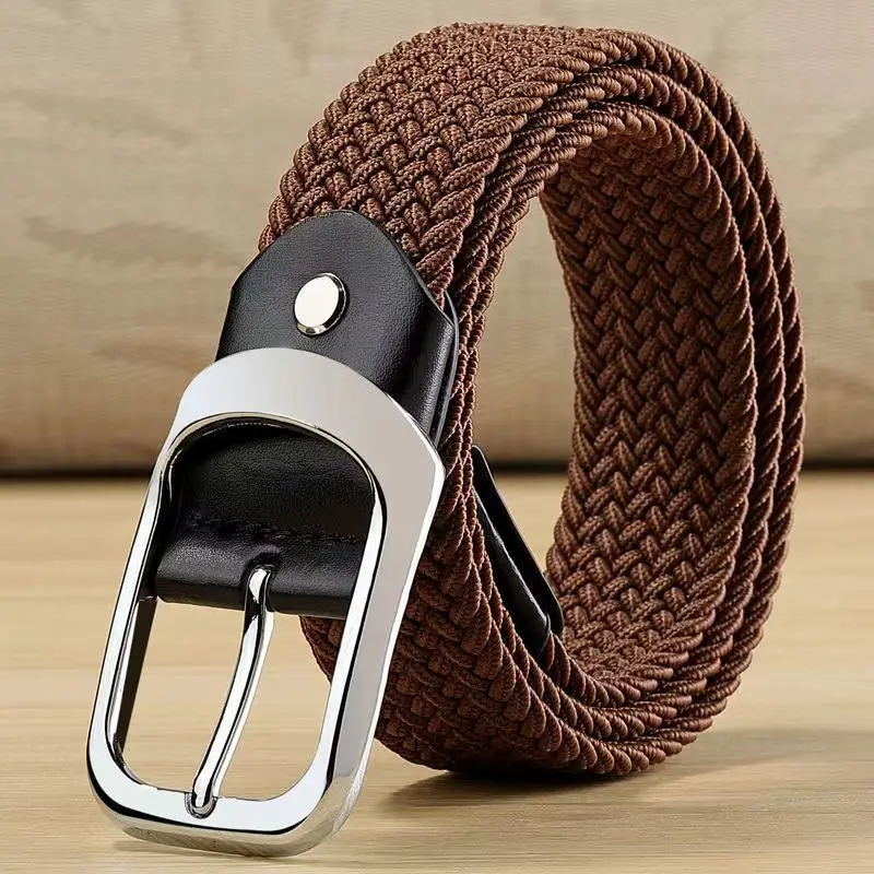 

105cm Brown Universal Men Women Woven Elastic Belt Canvas Non porous Casual Interspersed Breathable Comfortable match All