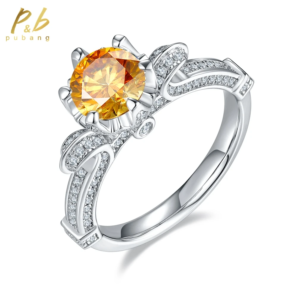 

PuBang Fine Jewelry Solid 925 Sterling Silver Yellow GRA Moissanite Diamond Ring for Women Engagement Wedding Gift Free Shipping