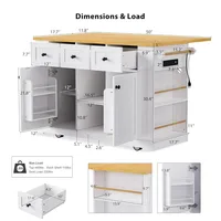 Mobile Kitchen Island with Folding Table and Power Outlet; Large Wheeled Kitchen Island Trolley; Customizable 3