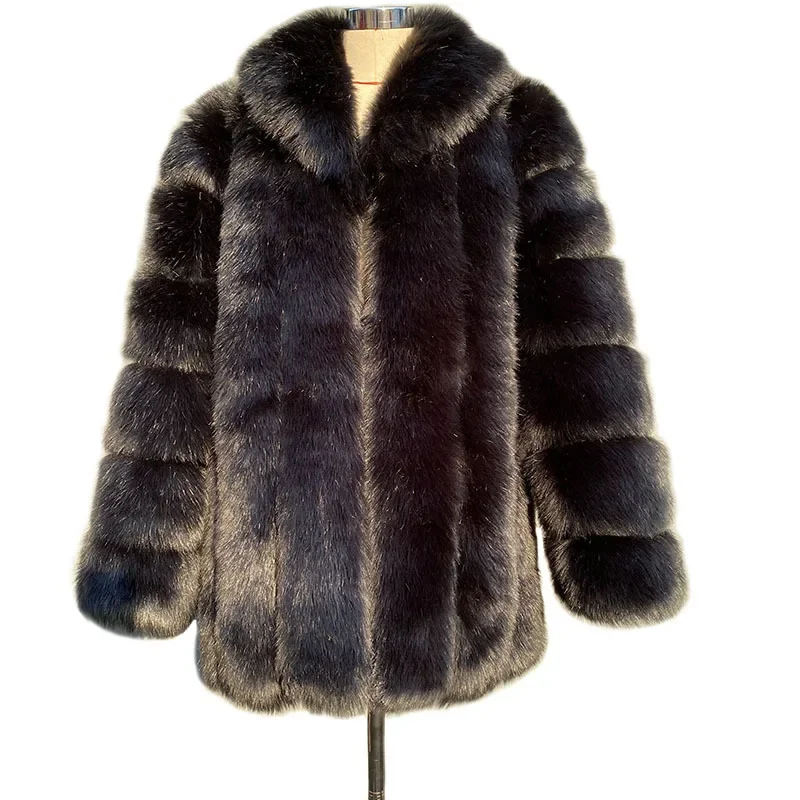 Women's Fur Coat Winter New Imitation Fox Fur Mid Length European and American Fashion Fur Coat