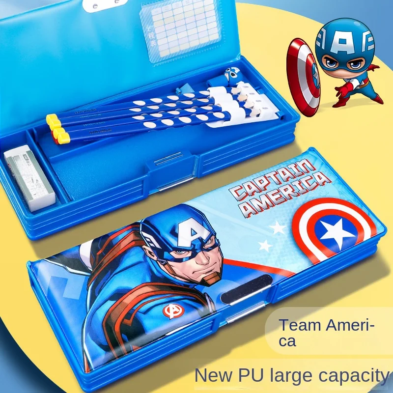 미니소 디즈니 시리즈 스티치 스파이더맨 귀여운 연필 가방, 두꺼운 대용량 문구 상자, 고가 문구 연필 가방