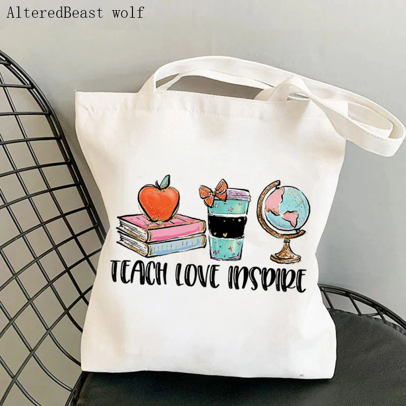 Women handbag teacher Life Rainbow teacher Leopard bag Harajuku Shopping Canvas teacher supplies Bag Tote Shoulder Lady Bag