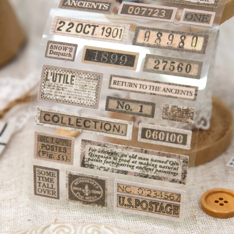 Retro English Label Cloth Adhesive Stickers - Creative Collage & Junk Journal DIY Décor