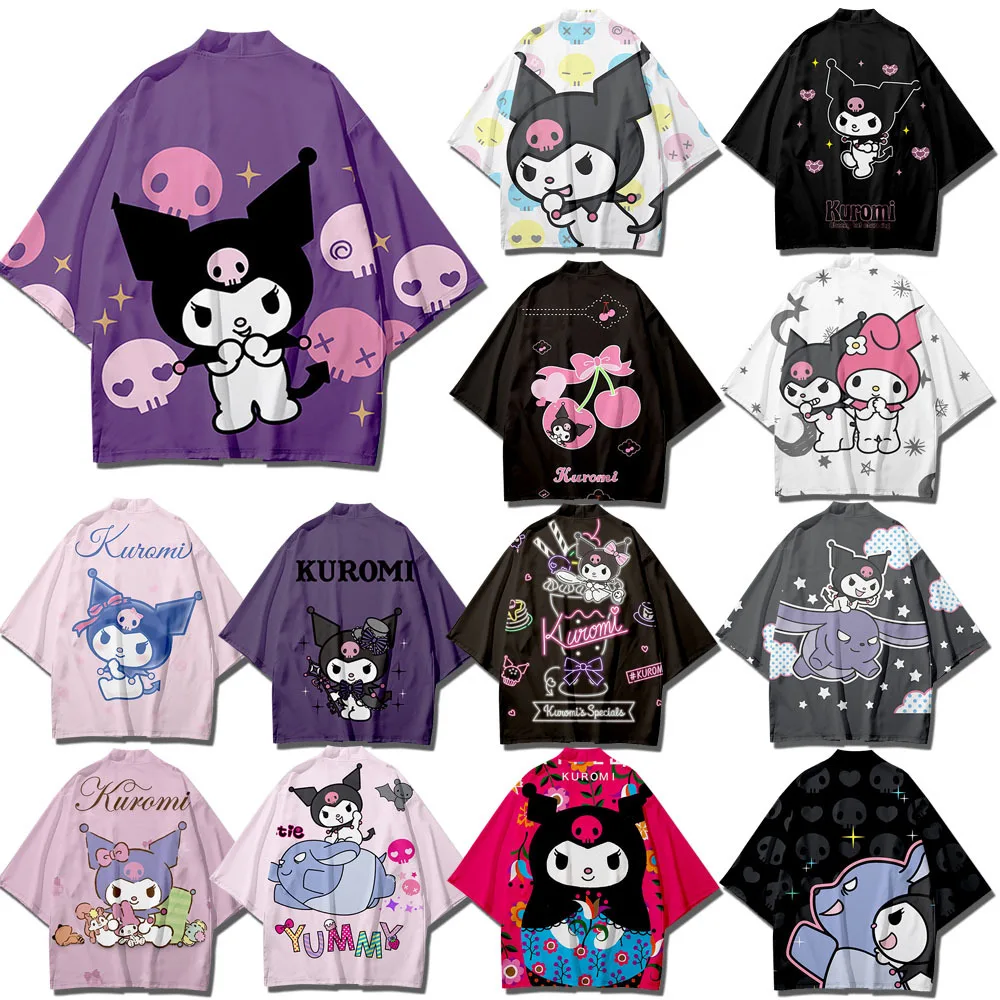 

New Sanrio Kuromi Kimono Cloak Animation Peripheral Two-dimensional Sweet Kawaii Japanese Style Trend Casual Summer Haori