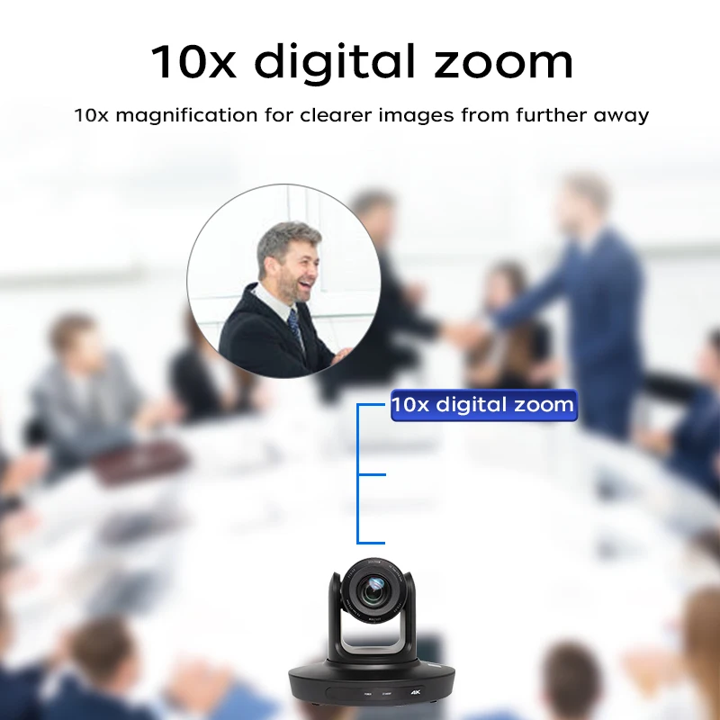 Video Conference PTZ Camera Focus 10X Optical Zoom Video USB3.0 4K30PF Live Streaming for Events/Video Production/Church