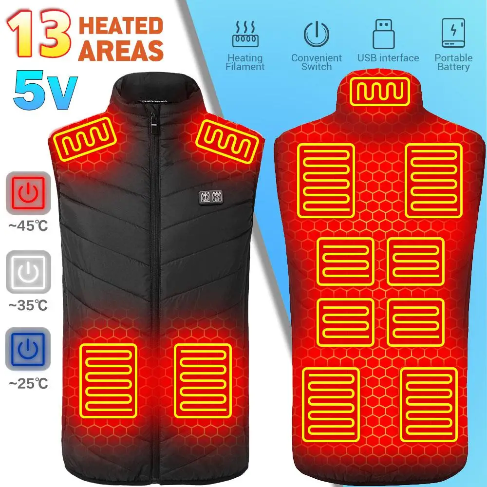 

S-6XL Heated Vest Motorcycle Jacket Winter Heating Vest Men Hunting Ski Heating Jacket Anti-freeze USB Powered Heated Clothes