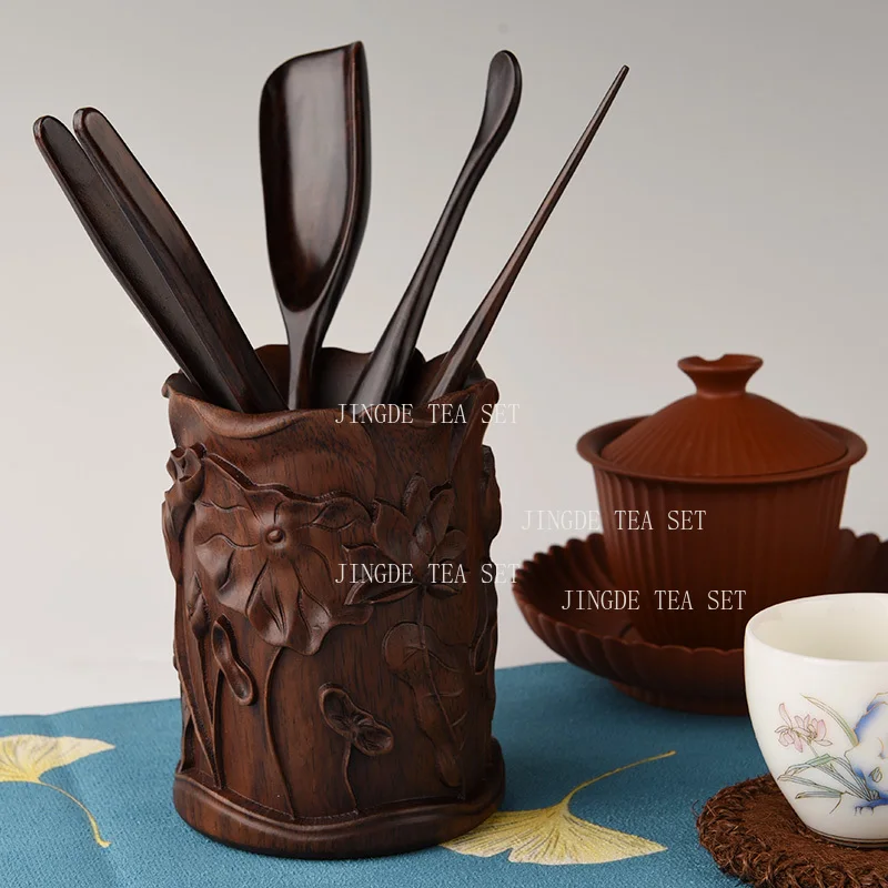 Black Sandalwood Six Gentlemen Set A Complete Collection of Chinese Kung Fu Tea Set Accessories for Home Use Tea Clip Tea Knife