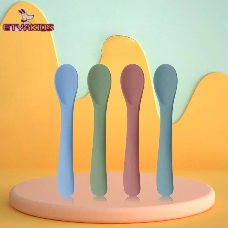 1pc Silicone Food Grade Baby Soft Headed Spoon Feeding Training Infant Children Safe Complementary Food Tableware Utensils silicone feeding spoon silicone cutlery set learning spoons baby cutlery