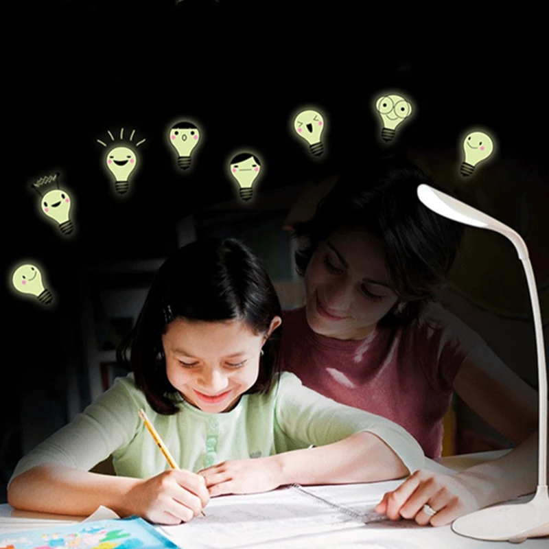 Kids Favorite Luminous Stickers Cartoon Smile Light Bulb Glow in the Dark Room for Home Decoration Study Bedroom Wall Art Decals