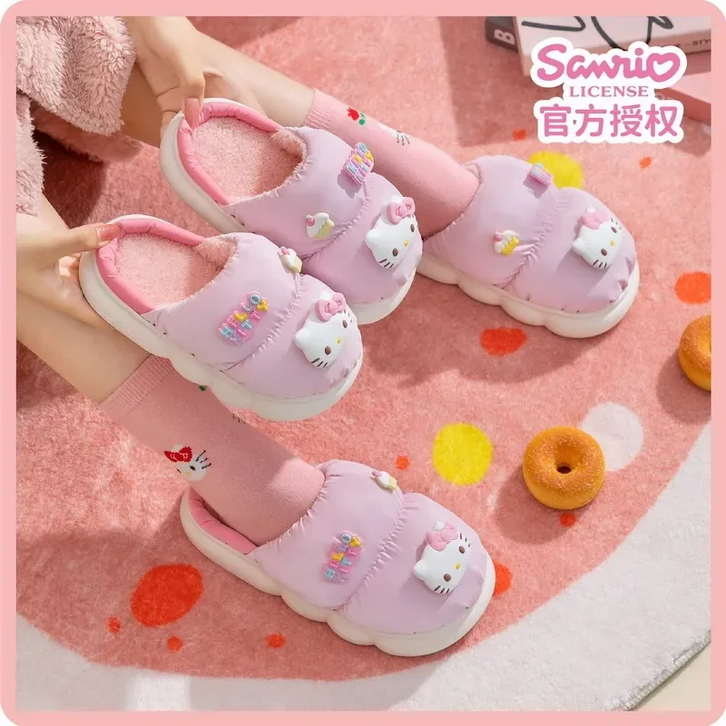 

HelloKitty Winter Kids Cotton Slippers baby Girls Slippers Adult Family Cute Home Warm Non-slip Cartoon Kuromi Melody Kids Shoes