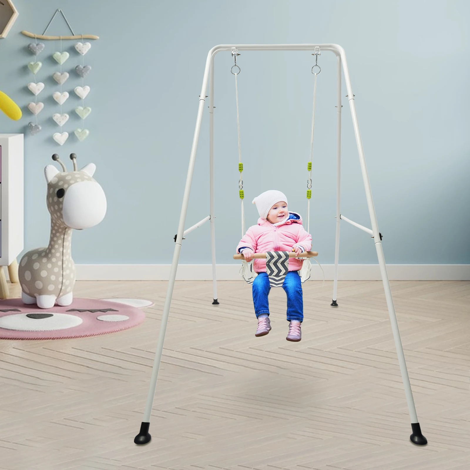 Folding Swing Bracket with Swing, Children's Swing Set, Outdoor and Indoor Set with Cotton Seats