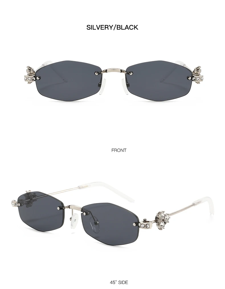 Luxus Randlose Polygon Diamant Sonnenbrille Frauen Retro Marke Design Metall Hohe Qualität Vintage Raute Minimalistischen Gläser – Detail 14