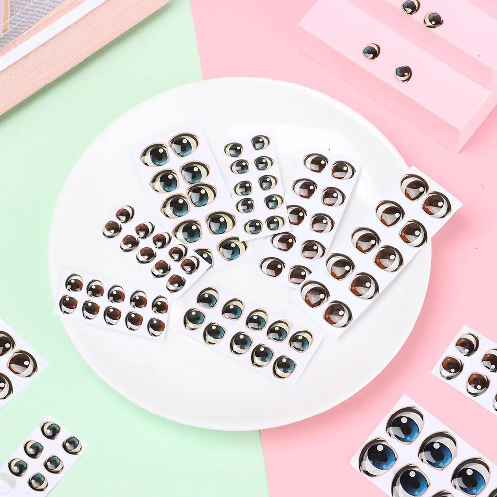10 Pai New Brown/Blue Glass Crystal Boy/Girl Anime Figurine Doll Cartoon Eyes Stickers Eye Chips Paper Face Organ Paster