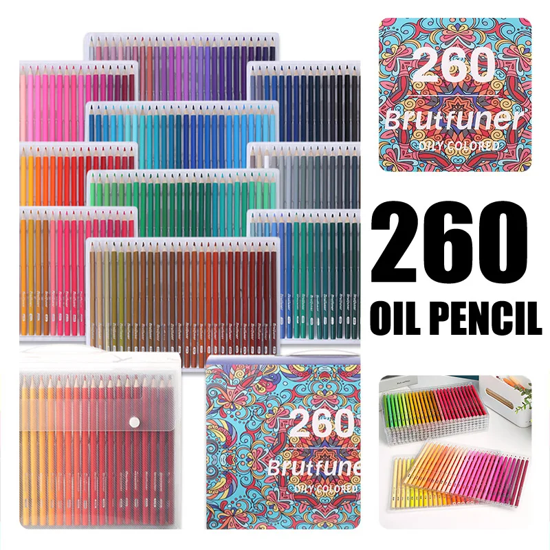 Brutfuner 260 Colors Professional Wood Oil Colored Pencils Set Artist Painting Sketching Color Pencil For School Art Supplies acrylic paint brush set 5 packs 50 pieces nylon hair brushes for all purpose oil watercolor painting artist professional kits