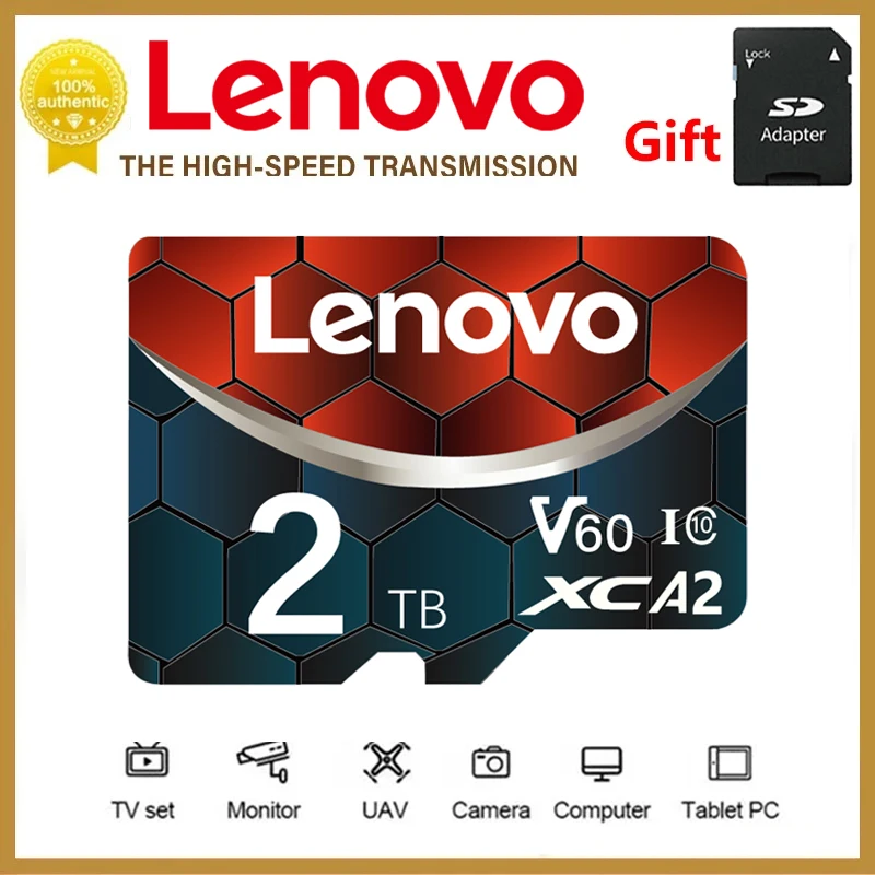 Scheda Di Memoria Lenovo Da 2Tb Scheda Flash Sd/Tf Da 1Tb Scheda Mini Sd Da 64Gb Scheda Di Memoria Sd Flash Uhs-1 Da 128Gb Con Adattatore Sd Gratuito