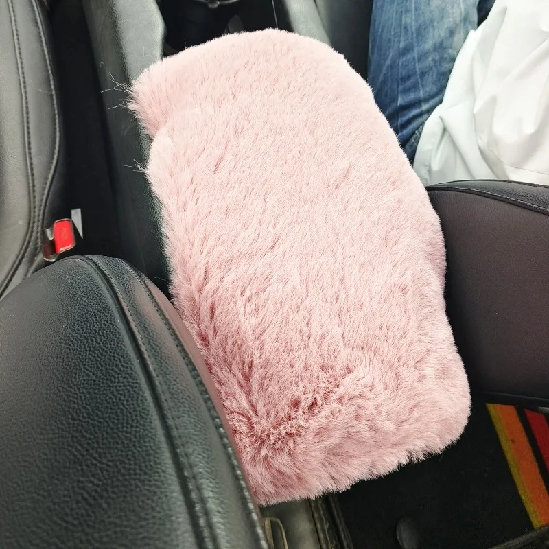 Universal Car Armrest Cover Synthetic Fur Center Console Pad Winter Warm Elbow Cushion Non-Slip Interior Accessories for All Car
