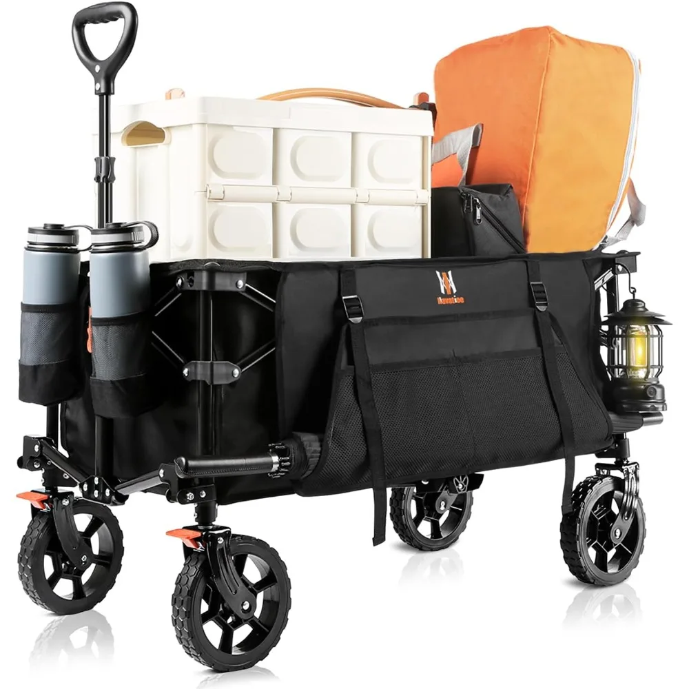 

Camping Trolley Cart Heavy Duty Utility Beach Wagon Cart With Side Pocket and Brakes Collapsible Folding Wagon Garden Carts