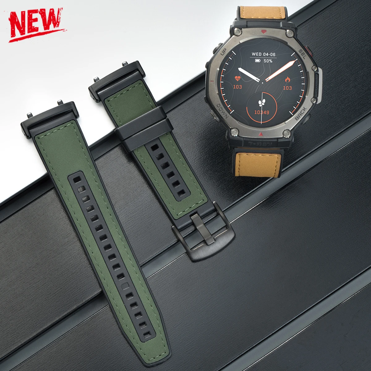 Premium Hybrid Leather Silicone Smartwatch Strap - Replacement Sport Band Accessory