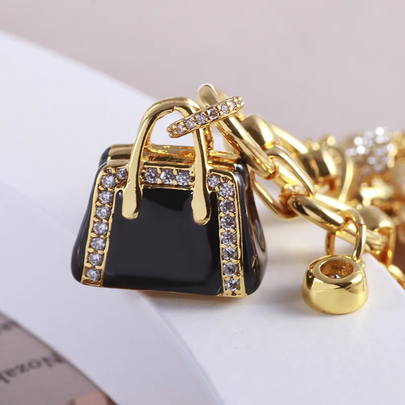 Europe and the United StatesEnamel glaze cute three-dimensional handbag cute dog Pearl pendant bracelet