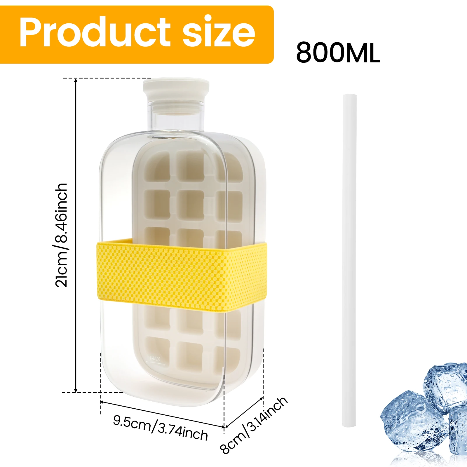 Ice Cube Tray Bottle Kit Silicone Ice Cube Freezer Mold Ice Cube Maker with Lid 12 Grids for Whiskey Cocktail Coffee Accessories