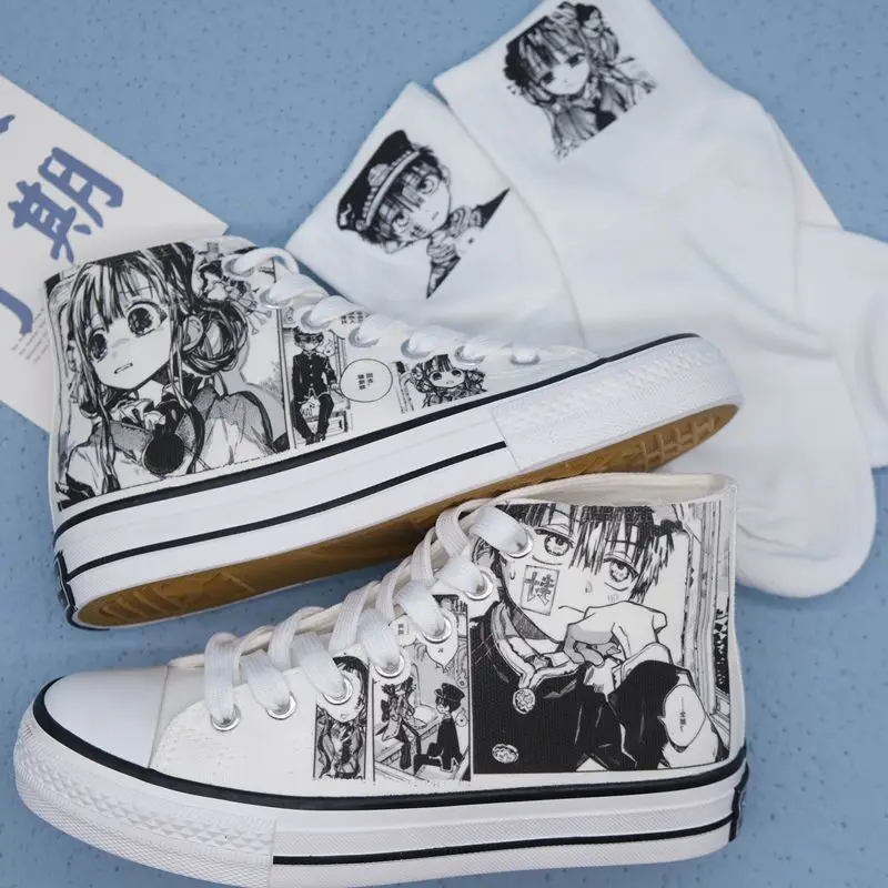 

Unisex Anime Graffiti Toilet-Bound Hanako-kun Casual Canvas Shoes hand-painted Yugi Amane Nene Yashiro Flat duck shoes Sneakers