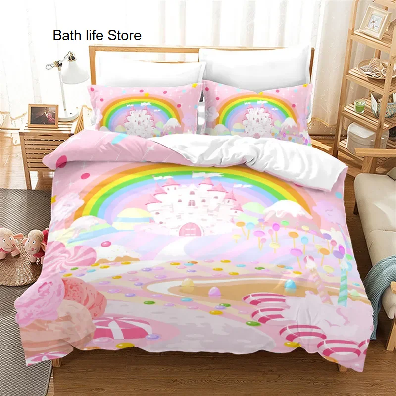 

Cartoon Rainbow Duvet Cover Twin Kawaii Kids Girls Clouds Star Animals Print Bedding Set Microfiber Comforter Cover Pillowcases