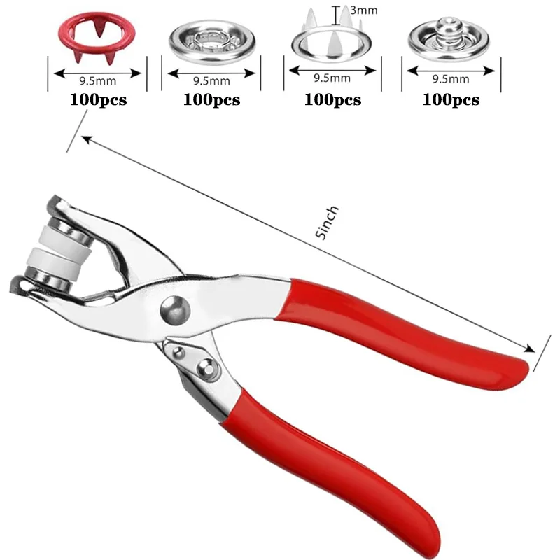 100 Sets Snap Pliers Automatic Grommet Eyelet Pliers Five-Claw Snap Button Plier For Installing Clothes Bag Sewing And DIY Craft