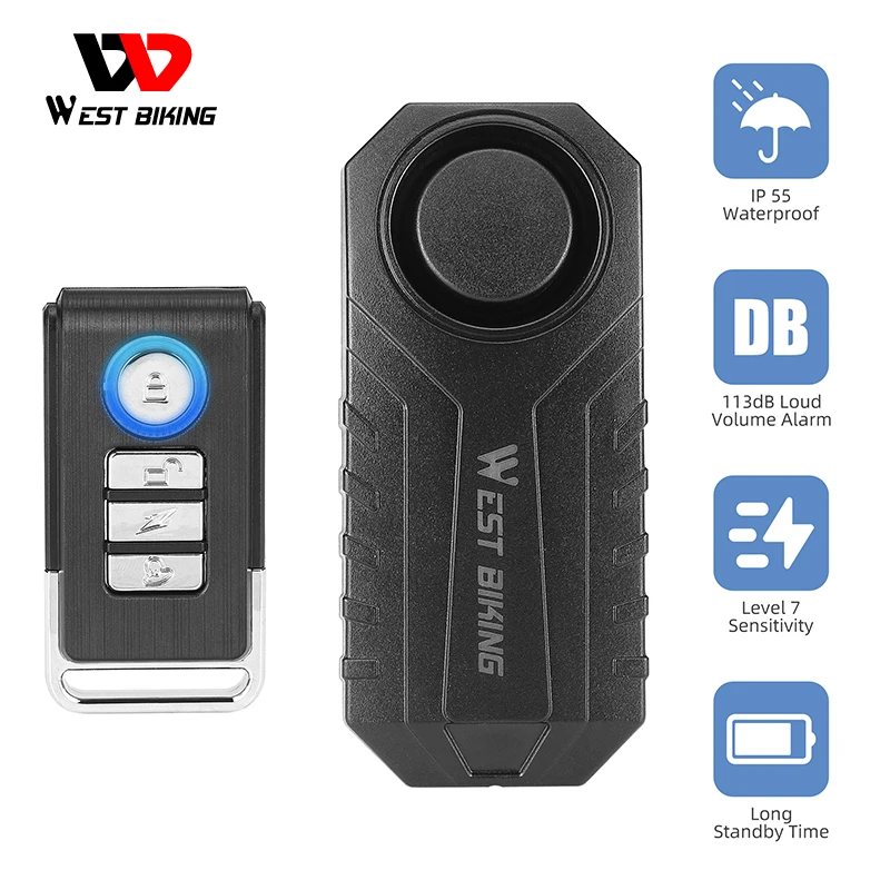 

WEST BIKING Anti-theft Bicycle Safety Alarm Wireless Remote Search Locking Waterproof Scooter Motorcycle E-Bike Vibration Alarms