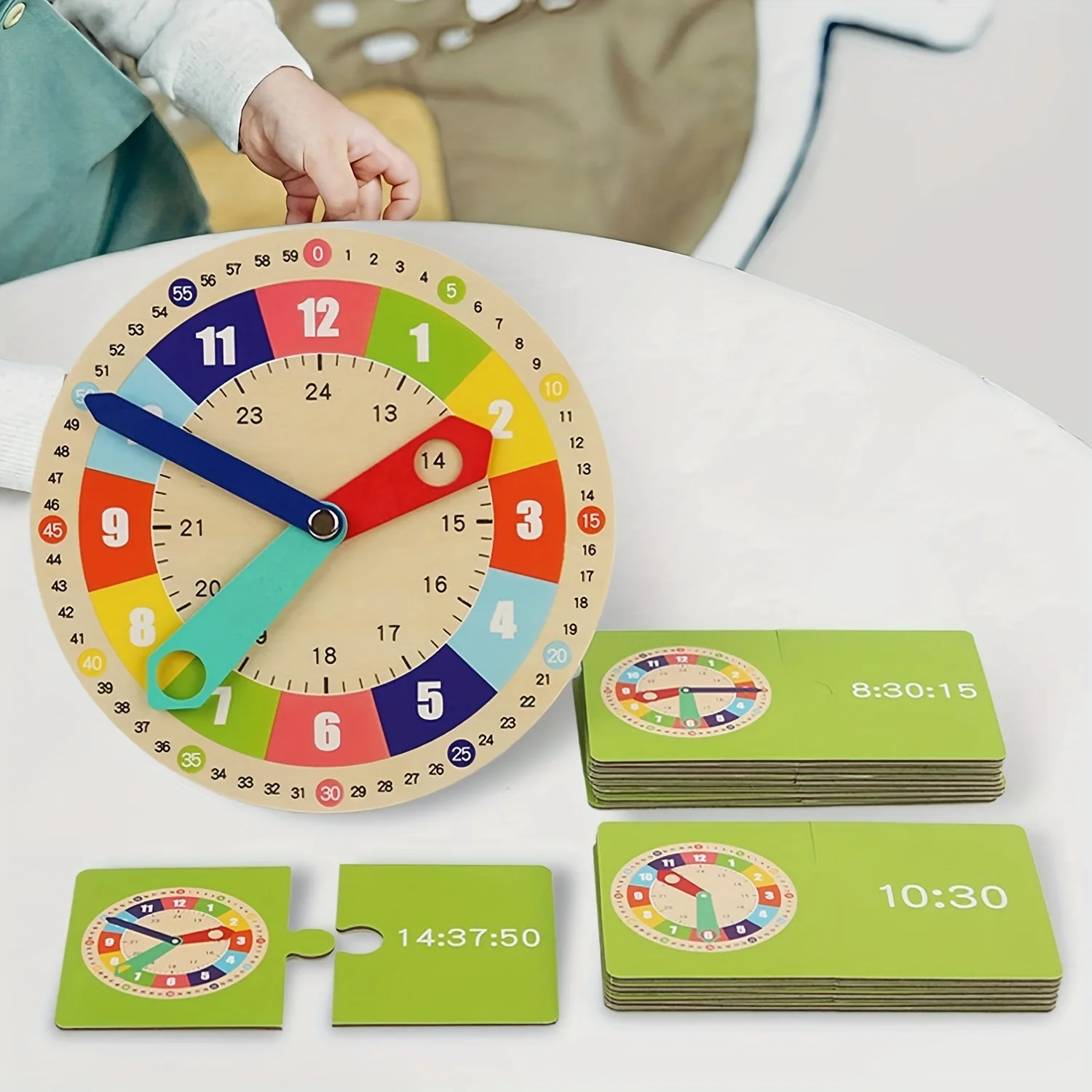 Educational Toys Wooden Clock Toys Wooden Clock Model Teaching Aid Montessori Learning Clocks with Cards Kindergartner Toy for Game Interaction Playroom Wall