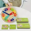 Wooden Clock Model Teaching Aid Montessori Learning Clocks with Cards Kindergartner Toy for Game Interaction Playroom Wall 4