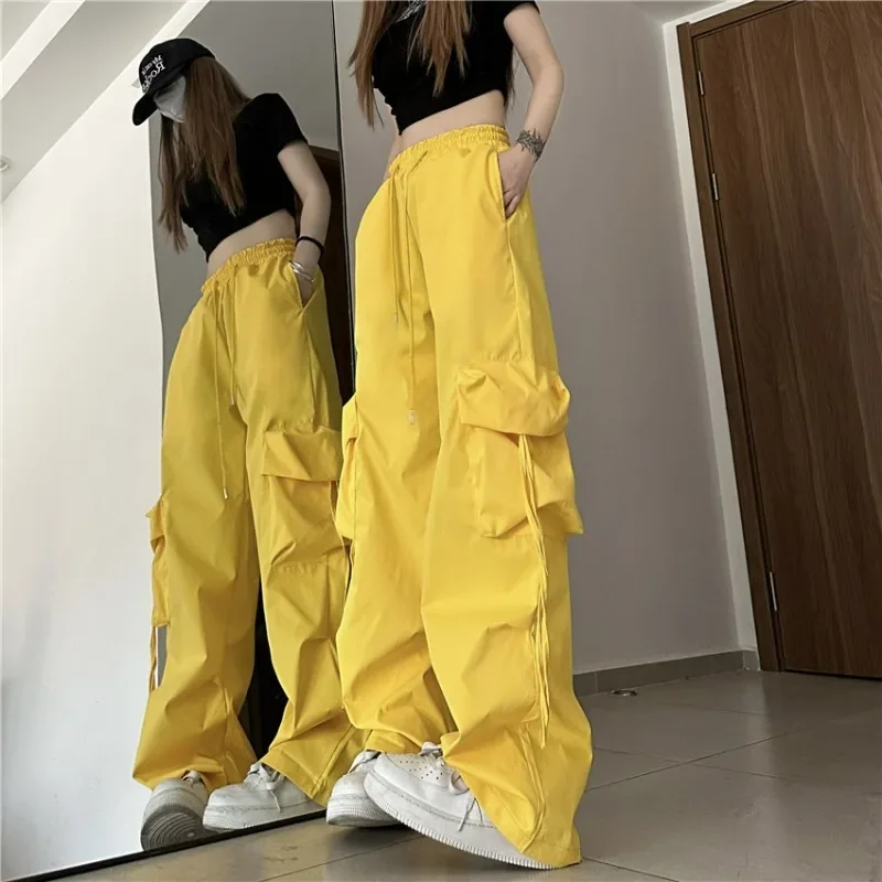 

Women Y2K Cargo Pants Solid Low Waist Sweatpants Drawstring Wide Leg Baggy Trousers 2024 Summer Streetwear Punk Casual Tech Pant