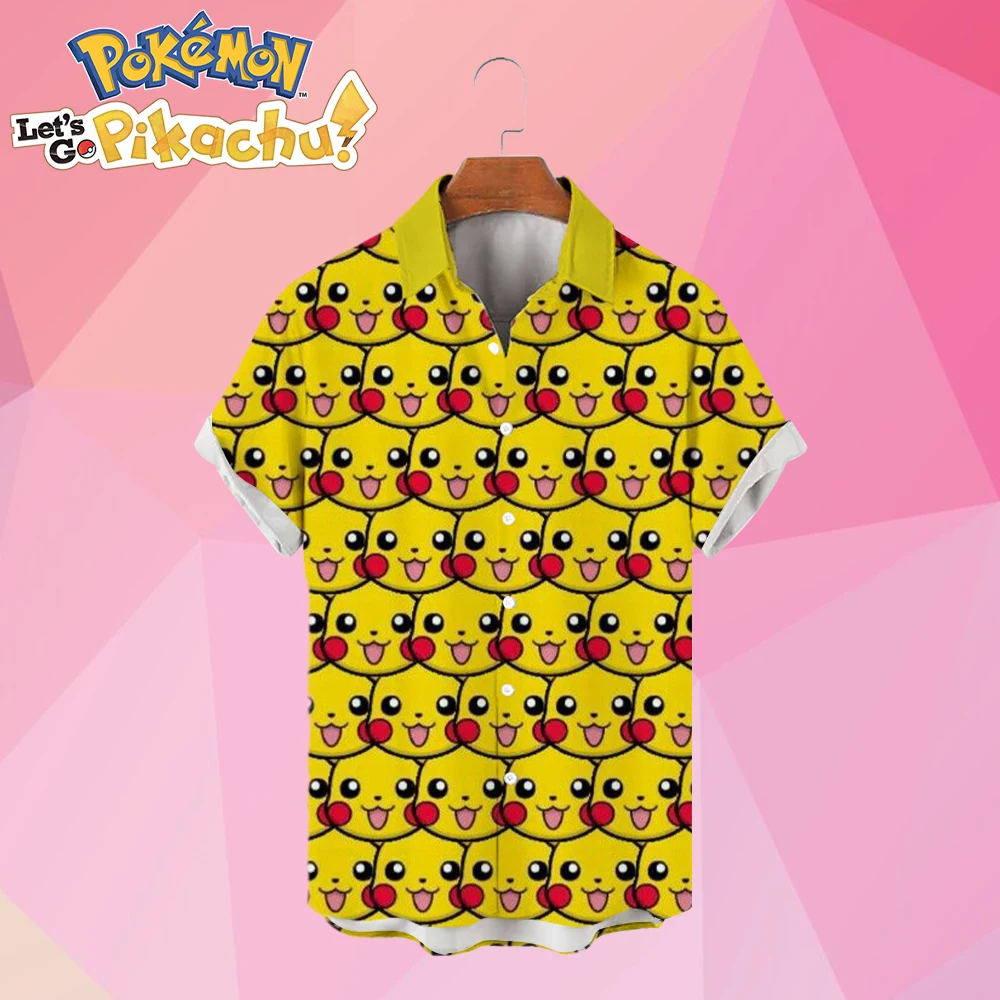 Pikachu HD Printed Summer Cartoon Streetwear Hawaiian Shirt Cute 2023 Anime Harajuku Y2k Oversized S-5XL New