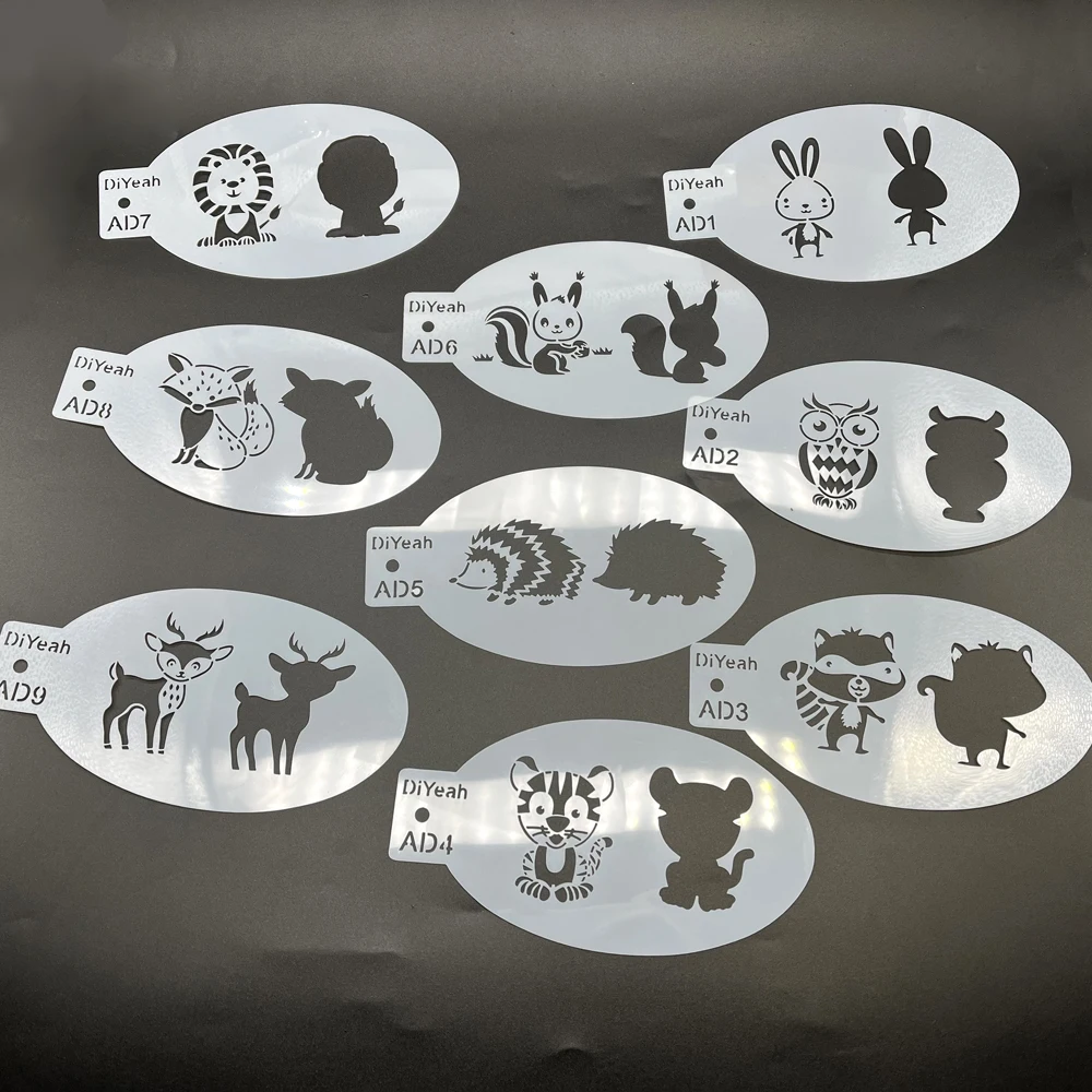 Face Painting Template Face Painting Stencils Solid Outline Stencil Templates Professional Body Art Practice Makeup Tools Animale Rabbit Tiger 9PCS