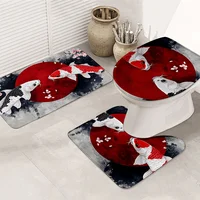 Oriental Black and Red Koi Bathroom Set - Anti Pulley Profile Mat, Toilet Lid, and Bath Mat for Elegant Home Decor 1