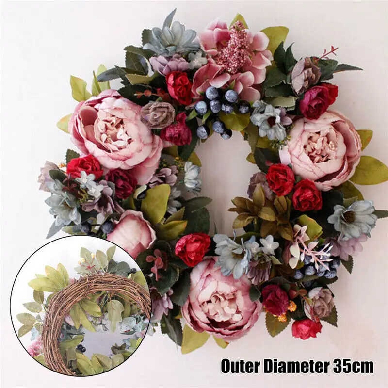 

35cm Artificial Peony Wreath Flower Wreath Door Wreath Spring Round Wreath For The Front Door Wedding Home Decor