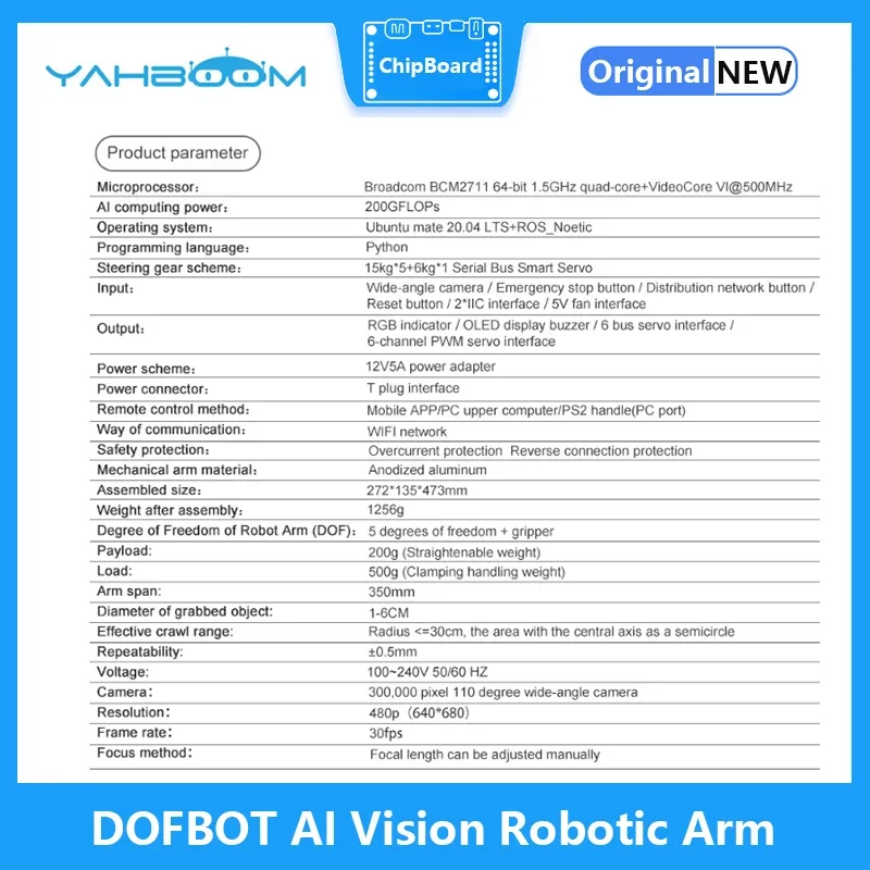 Yahboom DOFBOT AI  κ , RaspberryPi 4B  ROS ̽ α׷, ü ν з ŰƮ, CE ROHS