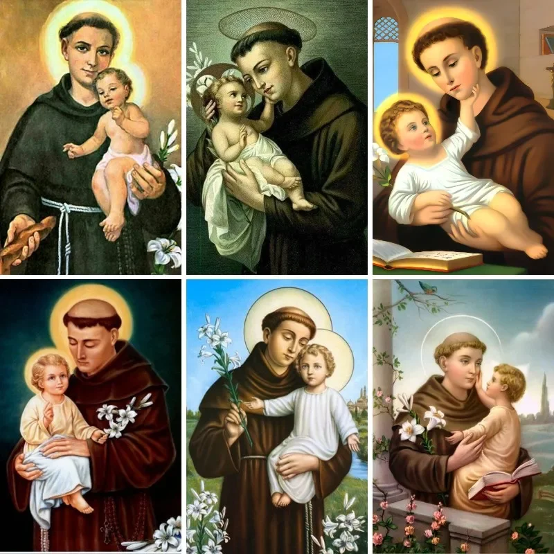 Diamond Mosaic 5D Catholic Saints Saint Anthony of Padua Diamond Painting Beads Embroidery Cartoon Christmas Gift Decoration
