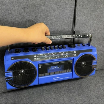 휴대용 레트로 녹음 테이프 플레이어, 다기능 FM AM SW 라디오 및 무선 블루투스 스피커, 듀얼 혼 스테레오 야외 사운드
