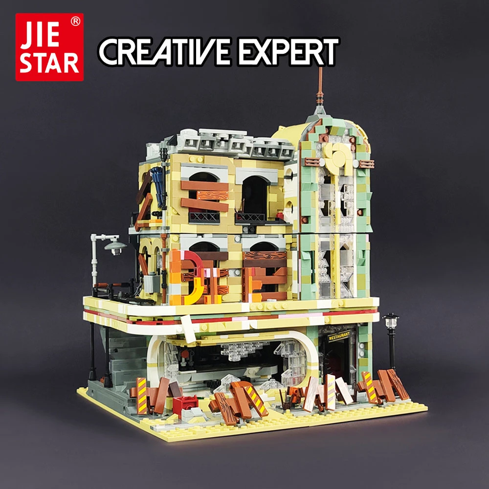 

89101 JIESTAR Creative Expert Moc Street View Ruin Doomsday Restaurant Bricks Modular House Model Building Blocks Downtown Diner