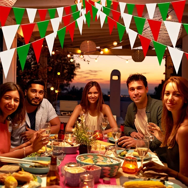 10M Plastic Pennant Garland Red Green White Flag Christmas Atmosphere Decoration Bunting For Party and Garden Outdoor christmas decorations party decorations
