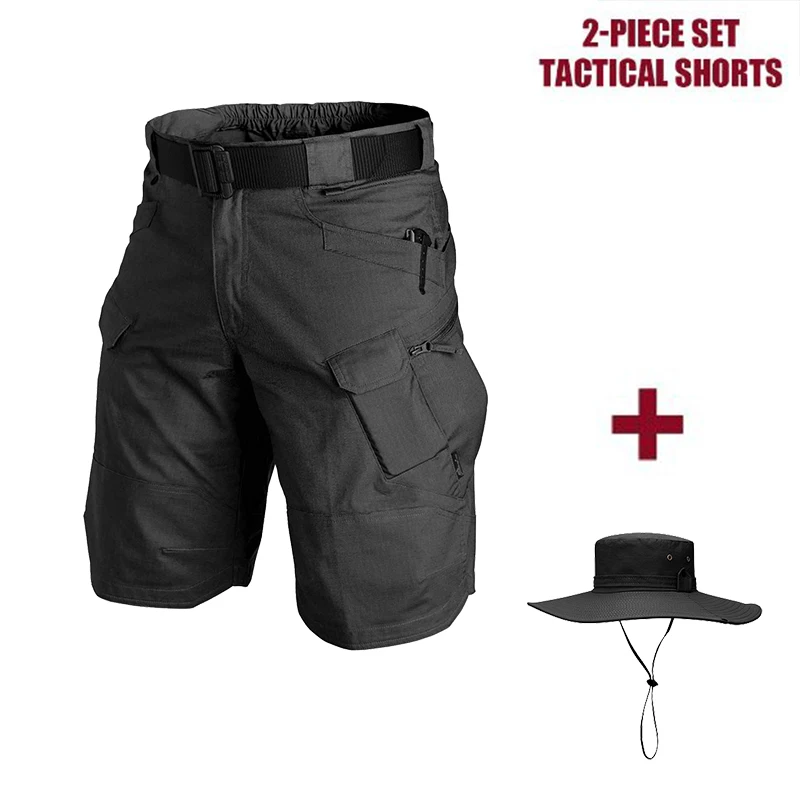 

Men's 5Xl Outdoor Shorts+Outdoor Cap Multi-Pocket Short Pants Men Shorts Outdoor Cargo Shortpants Male Hunting Fishing with Hat