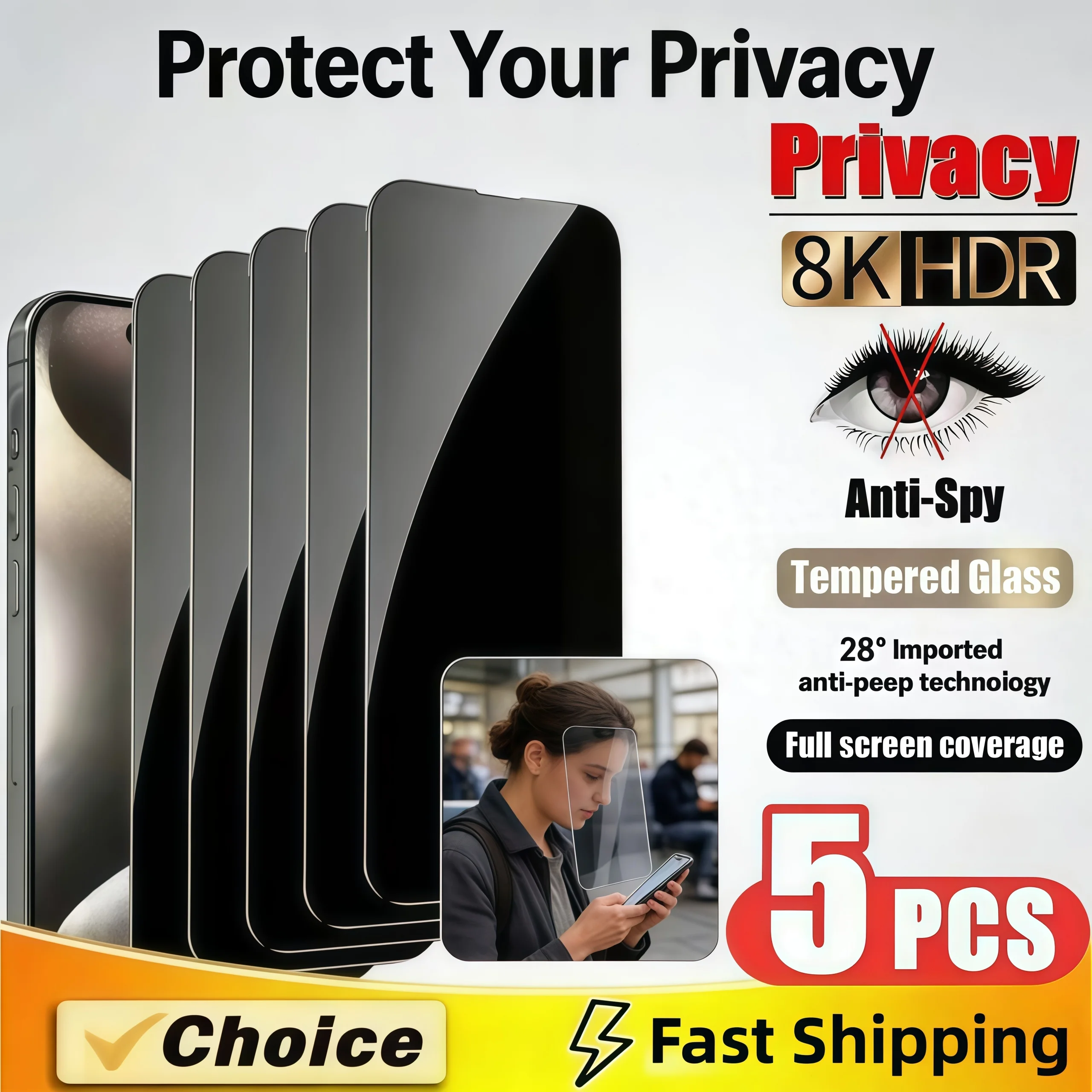 5Pcs Privacy Screen Protector for IPhone 17 16 15 14 13 12 11 Pro Max 17Air 12 13 Mini 14 15 16 Plus XS Anti-spy Tempered Glass