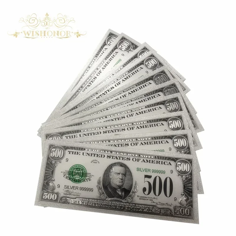 10pcs/lot For New Products Color 1918's America Banknotes 500 Dollars Gold Banknote in 24k Silver Plated as Bill Currency Gifts