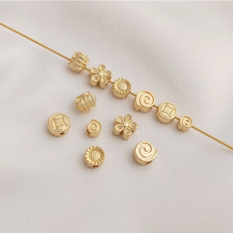 10PCS14KGoldPlatedSunflowerPumpkinDaisyFlowerBeadSapcersfor